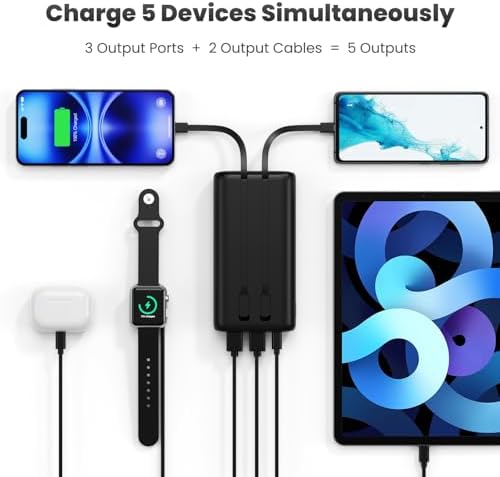 Ultra-High Capacity 40800 m Ah Portable Charger with Built-In Cables – 25 W PD USB C Fast Charging Power Bank – 5 Outputs & Dual Input for i Phone 16/15/14/13 & Samsung S23 – Stylish Pink Design for On-the-Go Charging Solutions