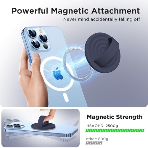 Upgraded Magnetic Phone Grip for i Phone: Premium Silicone Loop Holder with Mag Safe Compatibility – Ergonomic 360-Degree Stand, Non-Slip Design in Sleek Black for Enhanced Comfort and Secure Handling on i Phone 16/15/14/13/12 Pro Max/Plus