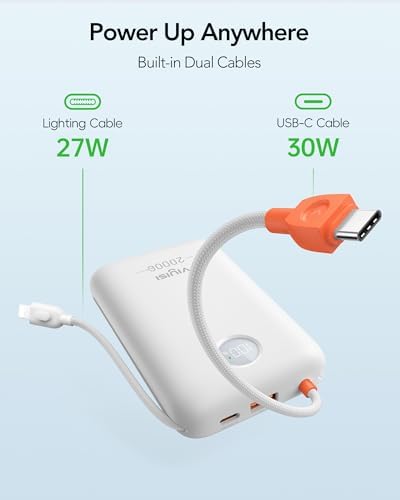 High-Capacity 20000 m Ah Portable Charger with Built-in Cables – 30 W Fast Charging Power Bank Featuring LED Display for i Phone, Samsung, i Pad & Android Devices – Ideal Travel Companion for On-the-Go Charging Solutions