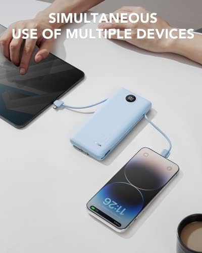 VRURC 10,000 m Ah USB C Power Bank with Built-in Cables & AC Wall Plug – Compact Lightweight Travel Charger for Smartphones & Tablets – Ultimate Convenience & Enhanced Charging Speed