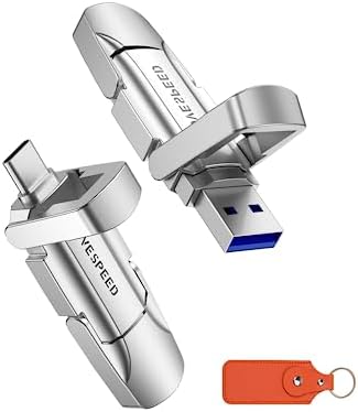 MOVE SPEED 128 GB High-Speed USB Flash Drive – Dual Port Type C & USB 3.2 Compatibility for i Phone 15/16, Android & Mac Book – Lightning-Fast 400 MB/s Data Transfer – Perfect for Photos, Videos & Documents – Compact & Durable Storage Solution