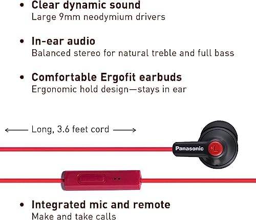 Panasonic Ergo Fit Wired Earbuds with Microphone – Superior Sound Quality with Ergonomic Comfort, Universal 3.5 mm Jack Earphones for Phones and Laptops in Stylish Metallic Purple – Custom-Fit Earpieces (S/M/L) for Optimal Audio Experience and Hands-Free Calls – RP-TCM125-VA