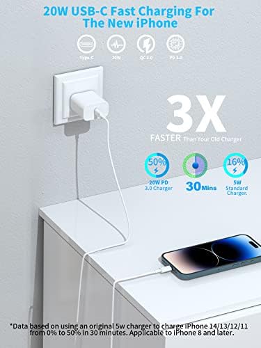 Ultimate 20 W Power Delivery Dual Pack: Fast Charging Type C Wall Charger Set for i Phone 16/15, i Pad Pro, and Air Pods Pro – Includes Two 10 FT USB-C Cables for Maximum Flexibility and Performance – Compact, Efficient Charging Solution for Home and Travel