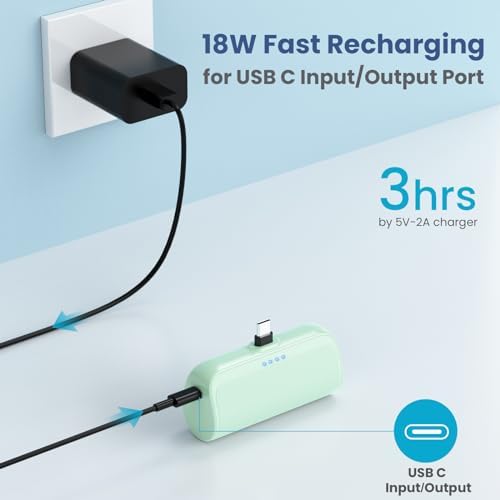 Ultra-Compact 5200 m Ah USB C Power Bank – Fast Charging Mini Portable Charger for i Phone 16/16 Plus/15/15 Plus/15 Pro Max, Galaxy S25/S24, i Pad, and Android Devices – Essential Power Solution for On-the-Go Charging