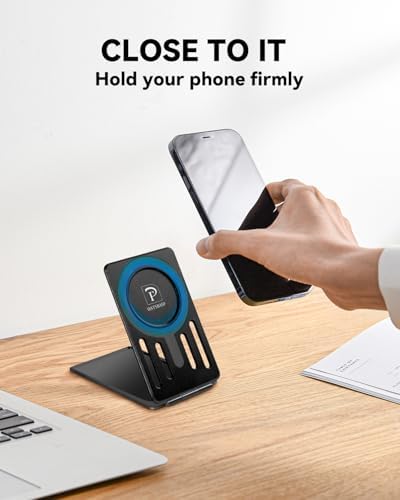 OATSBASF Magnetic Phone Stand Compatible with Magsafe, Foldable Aluminum Phone Holder for Desk Compatible with iPhone 16/15/14/13/12 Series and Magnetic Case, Black, Bi-fold – Enhanced Compatibility and Speed