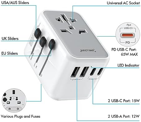 Ultimate 65 W Ga N Travel Charger: Compact Fast Charging USB-C PD Adapter for Global Connectivity – Universal Power Solution with UK, EU, AU, US Compatibility – Perfect for Laptops, Tablets, and Smartphones During International Travels