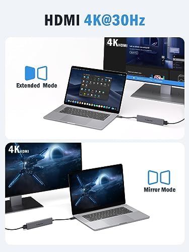 Lemorele 7-in-1 USB C Hub Adapter: Unleash Ultimate Connectivity with 4 K HDMI Output, 100 W Power Delivery, and High-Speed Data Transfers – Sleek Blue Multiport Dongle for Mac Book, Chromebook, Dell, HP & Lenovo Users Seeking Enhanced Performance and Style