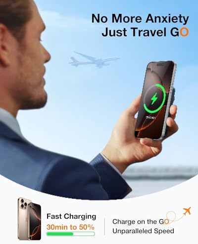TORRAS Magnetic 10000 m Ah Portable Power Bank – Ultra-Slim Wireless Charger for i Phone with Fast Charging & Integrated O-Stand, Compatible with Mag Safe, 16 Pro Max, Pro, 15, 14, 13, 12 – Essential Travel Companion for Effortless Connectivity