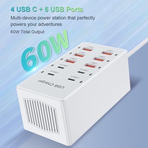 Multi-Device USB Charging Hub with 10 High-Speed Ports – Smart Plug Power Strip for i Phone 15/14/13, i Pads, Galaxy Watches & Android Phones – Ultimate Fast Charging Solution for Home & Office Efficiency