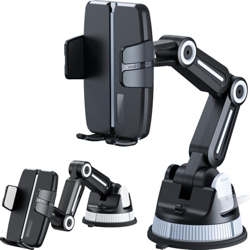 Universal Suction Cup Car Phone Holder Mount – One-Handed Operation Dashboard & Windshield Stand – Adjustable Viewing Angle for Safe Hands-Free Navigation – Durable Black Design for All Smartphones – Effortless Installation and Stability on Bumpy Roads