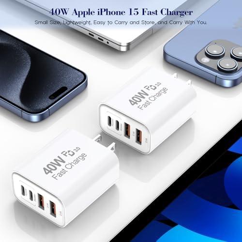 40 W Multi-Port USB-C Power Adapter for i Phone 16/15/14/13/12/11 & i Pad 12.9 – Advanced Fast Charging Solution with PD & QC Technology – Compact 4-Port Wall Charger for Home, Office, and Travel – Ultimate On-the-Go Power Block for Rapid Device Management