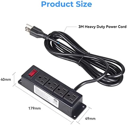 Revolutionize Your Workspace with the Wall Mount Power Outlet Strip – 4 Outlet Power Hub with On/Off Switch, 3 ft Cord for Under Desk Organization, Sleek Flat Plug Design in Black – Ideal for Home, Office, and Industrial Use, Enhanced Device Compatibility and Efficient Cable Management