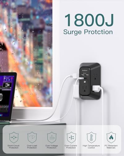 Addtam 5-Outlet Surge Protector with 4 USB Fast Charging Ports – Versatile Outlet Extender Power Strip for Home and Dorm Room Use, Enhanced Safety Features with Built-in Surge Protection, Compact Design for Easy Travel and Maximum Device Compatibility