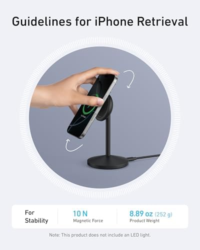 Anker Mag Go i Phone 16 Mag Safe Charger Stand – 15 W Fast Magnetic Wireless Charging Station with Qi2 Certification, 360° Device Compatibility & Sleek Design for i Phone 16/15/14/13/12 Series & Air Pods (Includes 25 W Adapter) – Elevate Your Charging Experience Today!