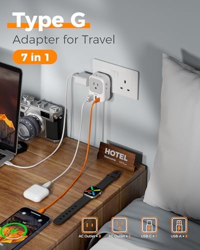 Ultimate European Travel Power Adapter: 4 AC Outlets & 3 Fast Charge USB Ports (1 USB-C PD 20 W) – Compact, Foldable Design for Effortless Connectivity in Spain, France, Germany, Italy, Portugal & Iceland – Versatile Compatibility for All Your Devices