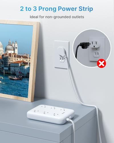 VINTAR 2 Prong Power Strip with Surge Protection – 6 ft Extension Cord Featuring 6 Outlets & 4 USB Ports (2 USB-C) for Enhanced Charging and Device Compatibility, Non-Grounded Wall Mount Adapter for Streamlined Power Management in Home and Office Settings