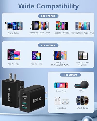 Dual-Pack 40 W USB C Charger Block – Fast Charging Power Adapter with 4 Ports for i Phone, Samsung, and i Pad – High-Speed Multi-Device Charging Solution with Enhanced Compatibility and Portability – Perfect for Home, Office, and Travel