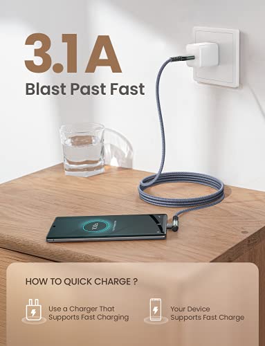 AINOPE Right Angle USB C Cable – 2-Pack (10 ft + 10 ft) Fast Charging 3.1 A Nylon Braided Charger for Enhanced Device Compatibility, Ideal for Gaming and Multitasking, Durable Black Design