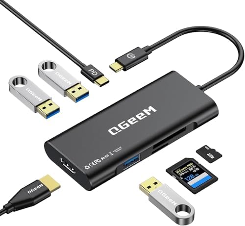 Elevate Your Connectivity Game with the QGee M 7-in-1 USB C Hub – Ultimate 4 K HDMI Adapter for Mac Book, i Phone 15/16, i Pad Pro Max & Chromebook – 100 W Power Delivery, High-Speed USB 3.0 Ports & Integrated Card Reader in Sleek Grey for Superior Performance and Unmatched Versatility