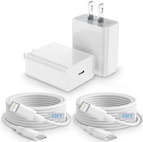 Premium Dual 20 W PD USB-C Fast Wall Charger Kit with 10 ft Type-C to Lightning Cables – Ultimate Swift Charging Solution for i Phone 14 Plus, 13 Pro, 12 Mini, and More – Enhanced Portability and Compatibility for Apple Devices