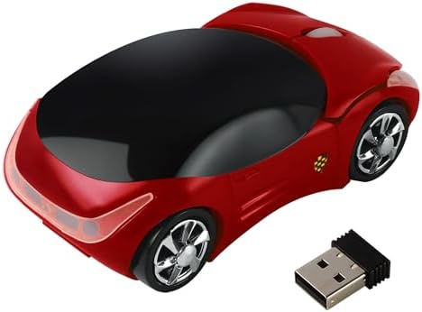 Sporty Pink Wireless Car-Shaped Optical Mouse – Portable 1600 DPI Mini Wireless Mice with USB Receiver for Laptop & Desktop – Ergonomic Design for Travel & Home Use – Unique Gift Idea for Tech Lovers