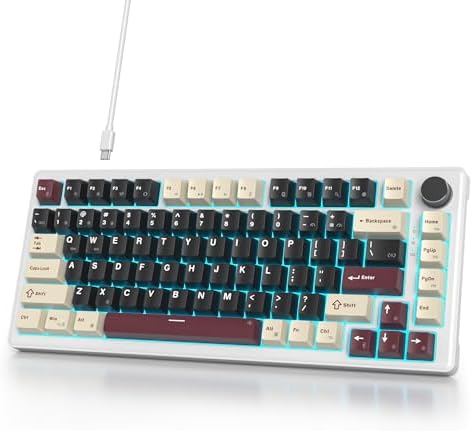 Transform Your Gaming Setup with the 75% Monster B Wired Mechanical Keyboard – 82 Keys, Gasket Mount Design, Hot-Swappable White Switches, RGB Lighting, Programmable Features for Mac/Windows – Unmatched Speed and Comfort for Gamers and Professionals