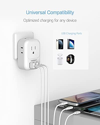 TESSAN Ultimate USB Charger Block – 3-Port Wall Plug Adapter with 4-Box Splitter for Effortless Multi-Device Charging at Home, Office, or Travel – Compact Design with Surge Protection and Enhanced Compatibility for Your Essential Electronics