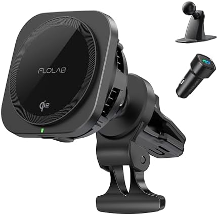 FLOLAB Qi2 15 W Wireless Car Charger for i Phone 12-16 – Magnetic Vent & Foldable Dashboard Mount with Advanced Cooling Technology for Rapid Charging – Ultimate Convenience for On-the-Go Power Management