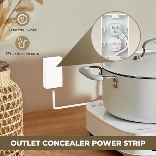 Revolutionize Your Power Access with the Outlet Concealer Power Strip – 3 AC Outlets, 5 ft Flat Plug Extension Cord for Home, Office & Kitchen – Child & Pet Safe Design, Universal Compatibility, 1625 W Capacity, Ideal for Streamlined Electronics Management