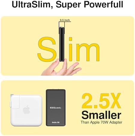 EZQuest Ultra Slim 70 W Ga N II Dual USB-C PD Wall Charger – High-Efficiency Fast Charging with Intelligent Power Allocation – Compact & Foldable Design Perfect for Travel and Home Use – Enhanced Safety Features with Over-Voltage Protection – Sleek Black Finish for Modern Aesthetic and Universal Device Compatibility – Your Ultimate Charging Solution for Smartphones, Tablets, and Laptops