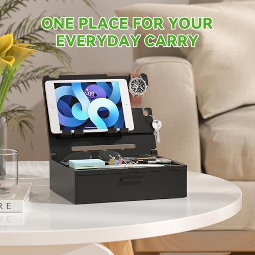 Pezin & Hulin Wooden Nightstand Organizer, Ideal Gifts for Men, Desktop Bamboo Phone Docking Station Box, with Large Drawer, Multi-Device Charging Stand, for Birthday Son Boyfriend Him -Natural – Enhanced Compatibility and Speed