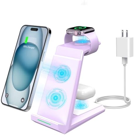 Revolutionize Your Charging Experience with the ADADPU 3-in-1 Wireless Charging Station for i Phone, Apple Watch, and Air Pods – Seamlessly Power Up Your i Phone 16 Pro Max, 15, 14, 13, 12, 11 Pro Max, XR, 8 Plus, and Watch Series 2-8 with Included 5 ft Cable and Adapter – Stylish, Space-Saving Design for Effortless Organization and Rapid Charging Efficiency