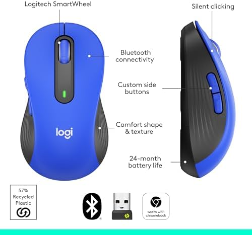 Logitech Signature M650 L Wireless Mouse for Large Hands – Ergonomic Comfort, 2-Year Battery Life, Silent Click Technology, Customizable Functions, Bluetooth Compatible with PC/Mac/Chromebook – Elegant Off White Finish for Professional & Casual Use