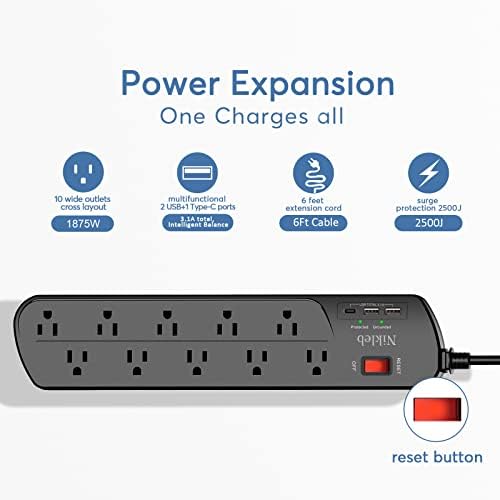 Maximize Your Power with the 23-in-1 Heavy Duty Surge Protector Power Strip – 20 Outlets Plus 2 USB and 1 USB-C Ports, 6 ft Wall-Mountable Extension Cord for Efficient Gaming, Office, and Home Setup – Unmatched Compatibility and Fast Charging Solutions