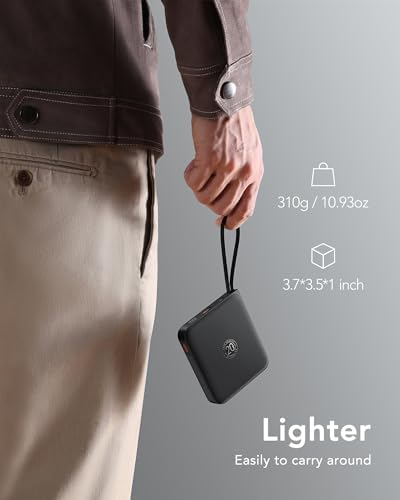 VRURC 20000 m Ah Portable Power Bank with Integrated Cables – Ultimate Travel Companion for i Phone 11-16 & Samsung Galaxy Series – Rapid 22.5 W Fast Charging Efficiency, Compact Design for On-the-Go Convenience – Essential Battery Pack for Uninterrupted Connectivity