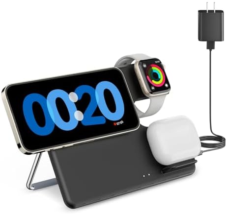 3-in-1 Wireless Charging Station for Apple Devices: MGG Foldable Magnetic Charger for i Phone 15/14/13/12 Pro Max, Apple Watch Series 9 to 4 SE, and Air Pods Pro 2/3 – Ultimate Portability and Fast Charging Solution