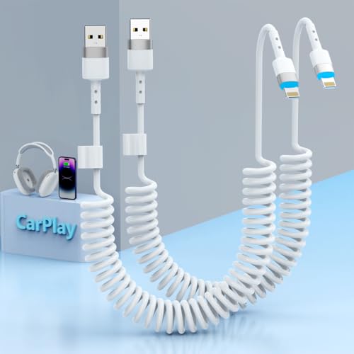 2-Pack Retractable Coiled USB-C to Lightning Charger Cable for i Phone – MFi Certified Fast Charging Solution for i Phone 14/13/12/11 SE/Xr & i Pad – 4 Ft Pink Car Play Cable for Uber and On-the-Go Syncing – Durable, Tangle-Free Design for Ultimate Portability and Efficiency