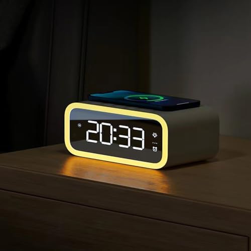 Revolutionary 5-in-1 Wireless Charging Station with Digital Clock, Night Light, and Temperature Display – 15 W Fast Charge for Qi Phones, Smartwatches & TWS Earbuds – Enhanced Safety Features and Space-Saving Design for Home or Travel