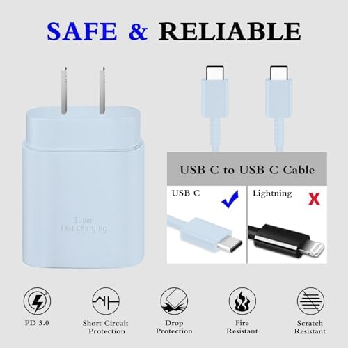 Experience Unmatched Fast Charging with the GUUSMART 2-Pack 25 W Type C Charger & 6 ft USB C Cable – Ideal for Galaxy S23 Ultra, i Phone 15 Series & More – Compact, Lightweight, and Sleek Black Design for On-the-Go Efficiency – Power Up to 3 x Faster with Enhanced Compatibility and Durability