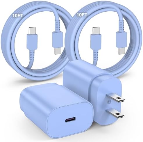 Ultra-Fast 25 W Type C Charger & 10 FT USB-C Cable Duo for Samsung Galaxy Devices – Unmatched Speed and Flexibility for S25/S24/S23/S22/S21/S20/i Pad Pro – Dual Pack for Enhanced Charging Efficiency and Compatibility