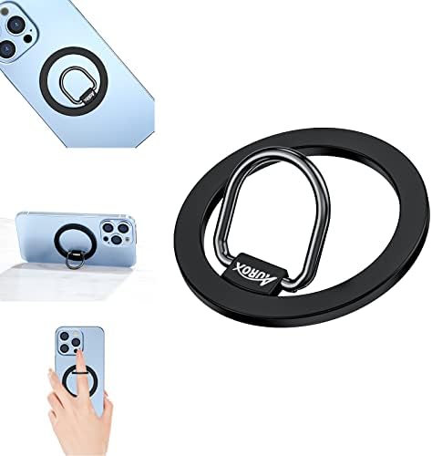AUROX Magnetic Phone Ring Holder: Adjustable Grip & Stand for Mag Safe i Phones 12-16, Lightweight Aluminum with Powerful N52 Magnets, 360° Rotation & 125° Flip, Detachable for Seamless Wireless Charging – Perfect for Streaming, Photography & Everyday Use (Black)