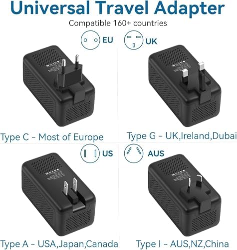 High-Power 2000 W Voltage Converter for Hassle-Free 220 V to 110 V Adaptation – Essential Travel Adapter with Fast Dual USB-A & USB-C Ports for Hair Dryers – Ultimate US to EU/UK/AU Plug Compatibility for Multi-Device Charging on the Go