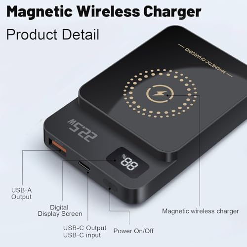 Magnetic Wireless Power Bank 10000 m Ah – 22.5 W Fast Charger for i Phone 16/15/14/13/12 Series with Built-in LED Display – Versatile Travel Power Solution for Samsung, Google, and More – Lightweight Design with Multi-Device Charging Capability and Intelligent Digital Readout for On-the-Go Convenience