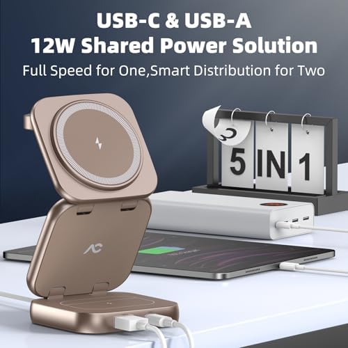 Revolutionize Your Charging Experience with AC Island 5-in-1 Portable Travel Wireless Charger – Fast 15 W Magnetic Stand for i Phone 16/15/14/13, Apple Watch & Air Pods, Includes 35 W Adapter, Ideal for On-the-Go Lifestyle and Enhanced Compatibility