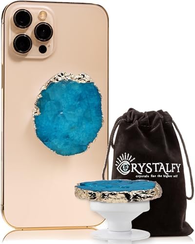 Transform Your Mobile Experience with CRYSTALFY White Clear Quartz Druzy Crystal Phone Grip – Versatile Kickstand & Unique Gemstone Top for i Phone, i Pad, Kindle & More – Handcrafted Natural Accessory with Enhanced Adhesion and Customizable Design – Perfect for Style, Functionality, and Gifting