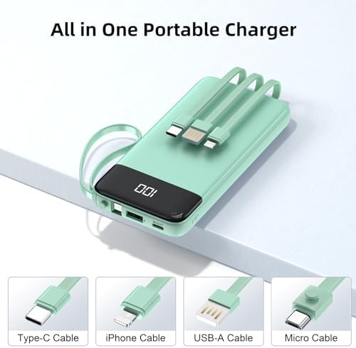 Ultimate 10000 m Ah Portable Power Bank with Built-in Charging Cable and LED Power Indicator – Travel-Ready External Battery Pack for i Phone 16/15, Samsung S22, and Android Devices – Unmatched Compatibility and Rapid Charging for On-the-Go Lifestyles
