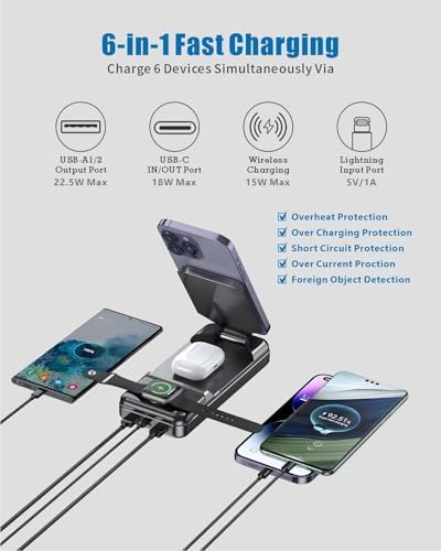 Ultimate 23800 m Ah Wireless Charging Stand for i Phone 16/15/14/13/12/11 Pro Max & 8 Plus – Fast 22.5 W Power Bank with LCD Display, Portable & Foldable Design for Maximum Convenience and Efficiency
