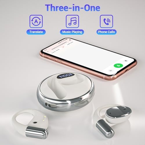 Souroyea Bluetooth Open Ear Earbuds – Lightweight Wireless Headphones with Deep Bass Sound, Built-in Microphone, LED Battery Indicator, Perfect for Fitness and Sports, Compatible with i Phone & Android Devices, Ultimate Comfort for Active Lifestyles