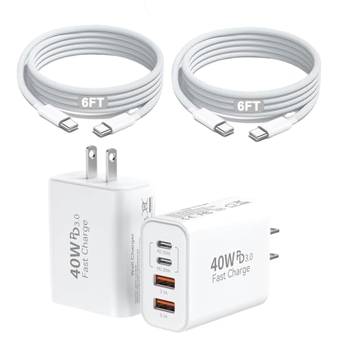Ultimate 10 FT i Phone 16 & 15 Pro Charger Set – Dual Pack 40 W USB C Fast Charging Cables with 4-Port PD & AC Wall Adapter for Enhanced Compatibility and Convenience – Ideal for Home and Office Use