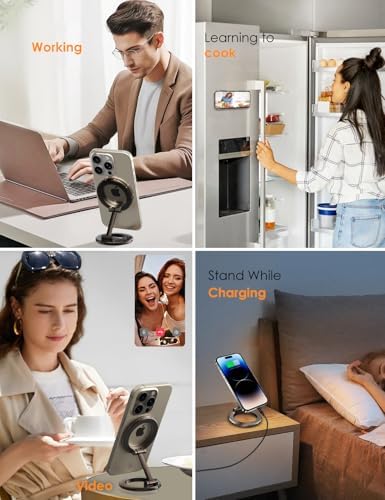 Magnetic Phone Stand, Compatible with MagSafe Phone Stand Holder for Desk, Multi-Functional Foldable, Double-Sided Magnetic Cell Phone Stand, for iPhone 16 15 14 13 12 Magsafe Case – Enhanced Compatibility and Speed
